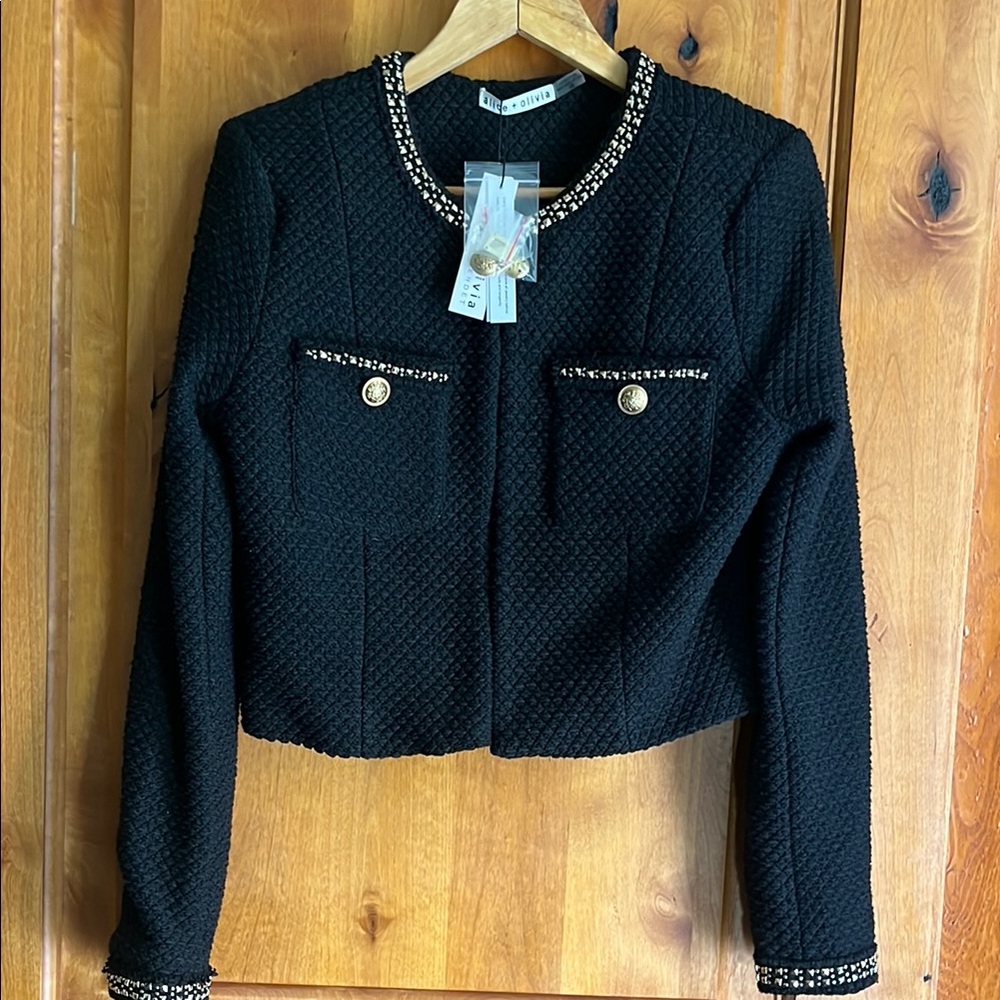 Alice + Olivia Black and Gold Cropped Blazer